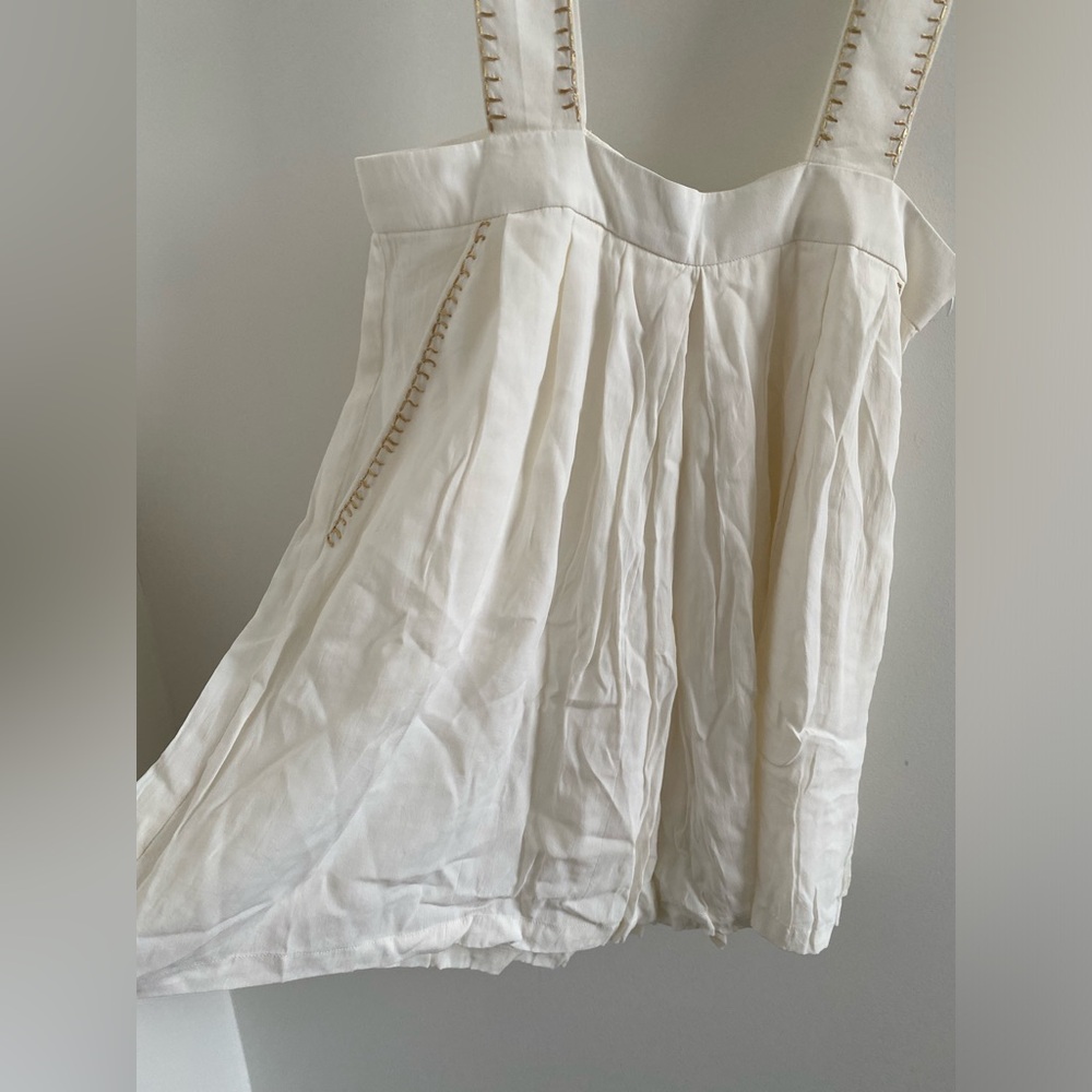 Carolina K White & Gold Silk Crepe Overalls - Picture 4 of 9